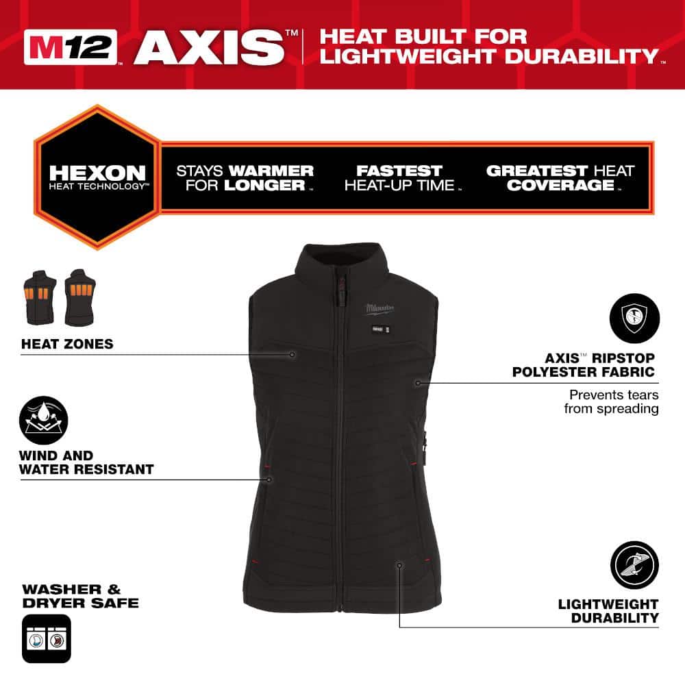 Milwaukee Women’s Medium M12 12V Lithium‑Ion Cordless AXIS Heated Vest – Black (Vest Only)