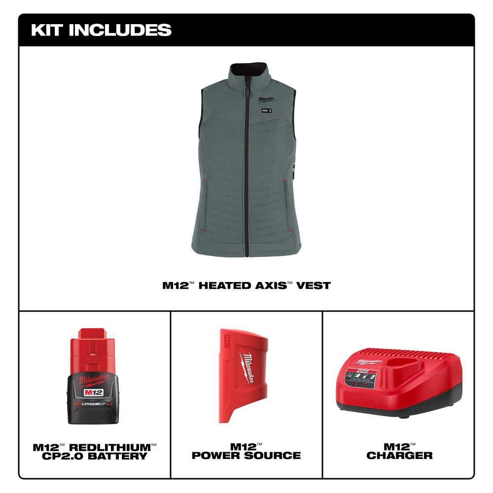 Milwaukee Women’s Small M12 12V Lithium-Ion Cordless AXIS Green Heated Vest Kit with (1) 2.0 Ah Battery and Charger, F300E-21S