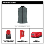 Milwaukee Women’s Small M12 12V Lithium-Ion Cordless AXIS Green Heated Vest Kit with (1) 2.0 Ah Battery and Charger, F300E-21S