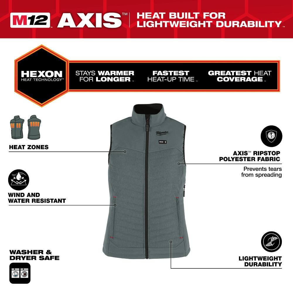 Milwaukee Women’s Small M12 12V Lithium-Ion Cordless AXIS Green Heated Vest Kit with (1) 2.0 Ah Battery and Charger, F300E-21S