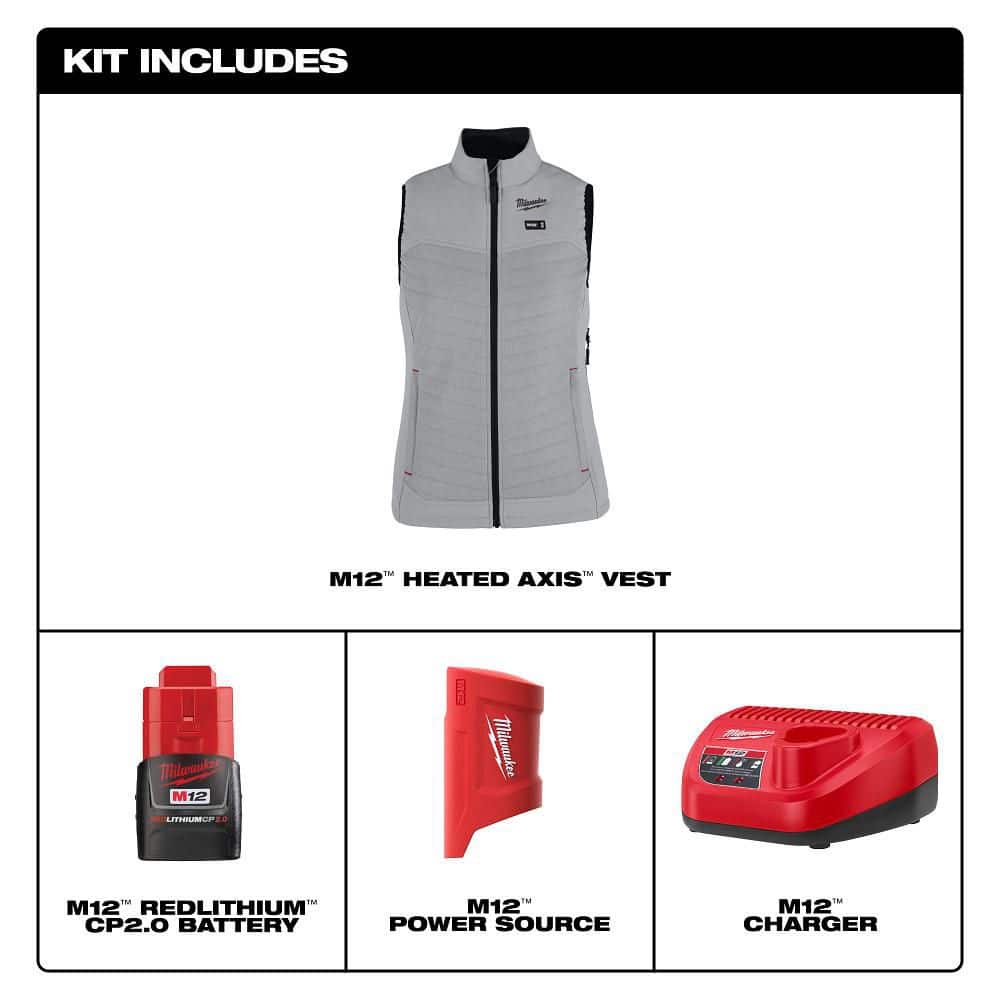 Milwaukee Women’s Medium M12 12-Volt Lithium-Ion Cordless AXIS Gray Heated Vest Kit with (1) 2.0Ah Battery and Charger