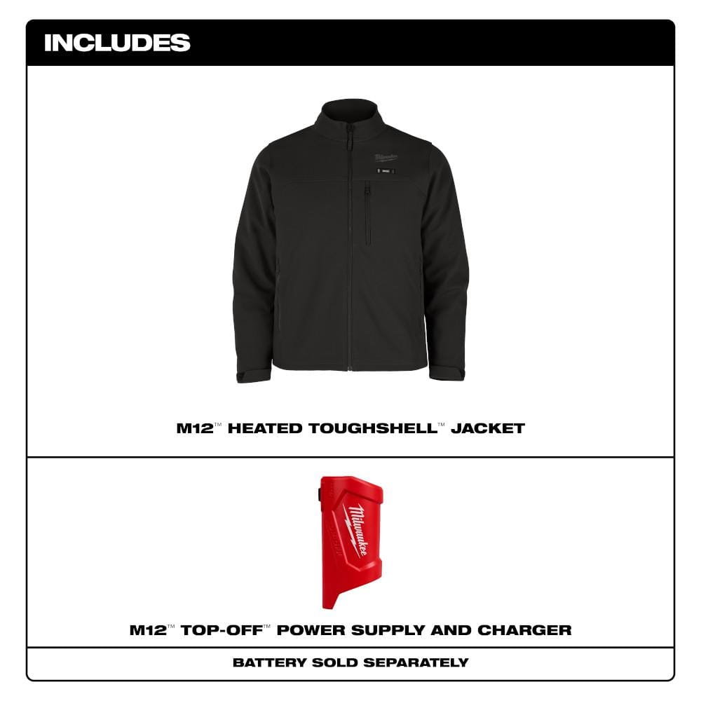 Milwaukee Men's Large M12 12V Lithium-Ion Cordless TOUGHSHELL Black Heated Jacket (Jacket and Charger/Power Source Only)