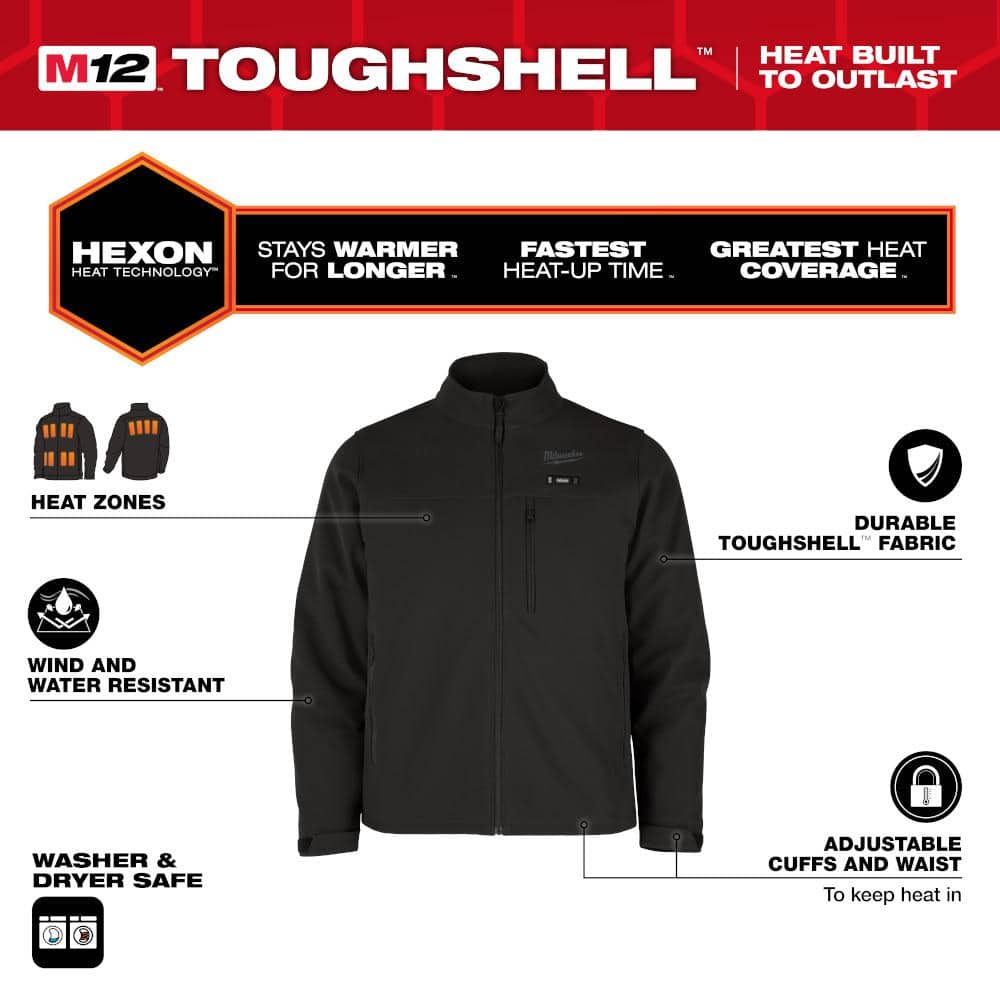 Milwaukee Men’s 2X-Large M12 12V Lithium-Ion Cordless TOUGHSHELL Black Heated Jacket (Jacket and Charger/Power Source Only)