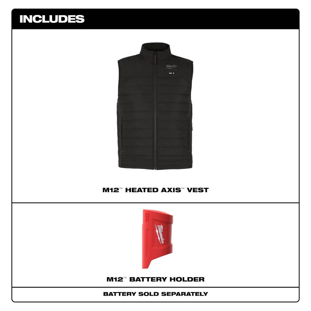 Milwaukee Men's Medium M12 12V Lithium-Ion Cordless AXIS Black Heated Vest (Vest Only)