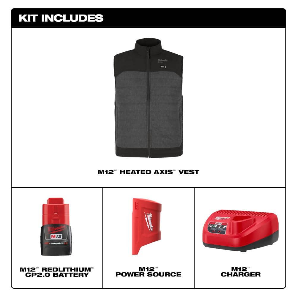 Milwaukee Men's 3X-Large M12 12V Lithium-Ion Cordless AXIS Gray Heated Vest Kit with (1) 2.0 Ah Battery and Charger