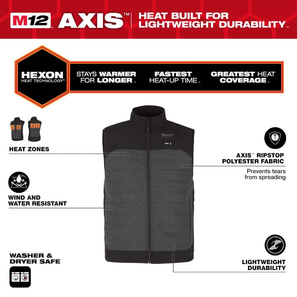 Milwaukee Men's 3X-Large M12 12V Lithium-Ion Cordless AXIS Gray Heated Vest Kit with (1) 2.0 Ah Battery and Charger