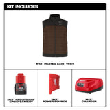 Milwaukee Men's X-Large M12 12V Lithium-Ion Cordless AXIS Brown Heated Vest Kit with (1) 2.0 Ah Battery and Charger