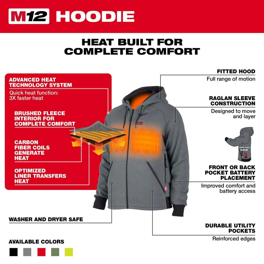 Milwaukee Men’s 2X-Large M12 12-Volt Lithium-Ion Cordless Black Heated Hoodie (Jacket & Battery Holder Only)