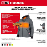 Milwaukee Men’s XL M12 12V Lithium-Ion Cordless Black Heated Hoodie Kit with (1) 2.0Ah Battery & Charger