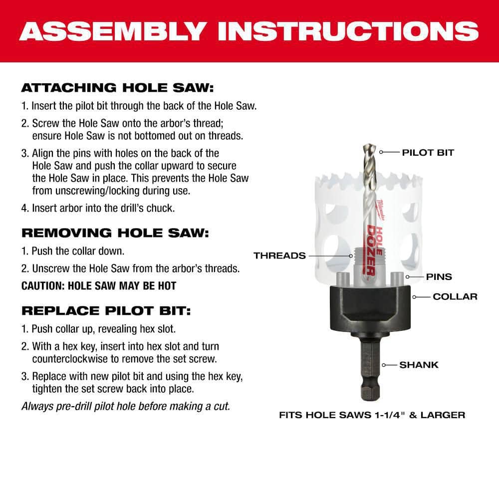Milwaukee 3/8 in. Quick-Change Large Hole Saw Arbor with Pilot Drill Bit, 5/8-18 Thread