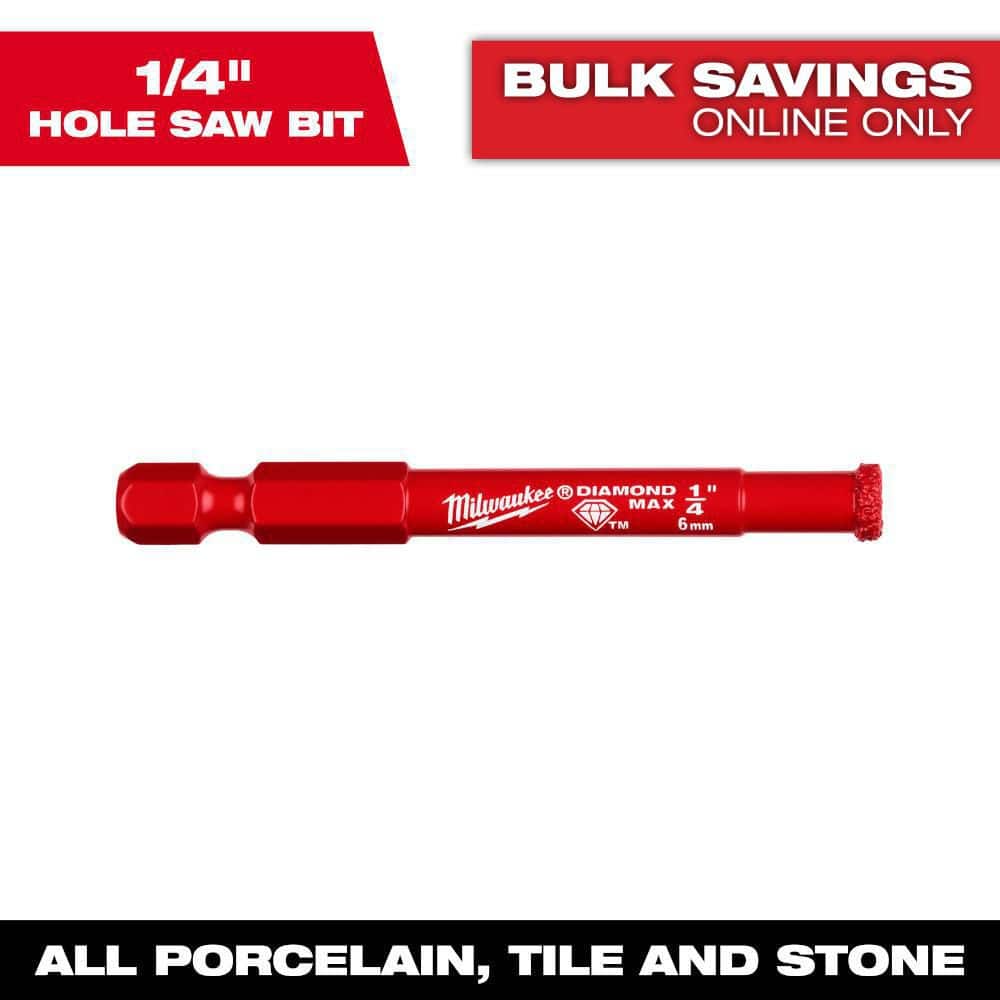 Milwaukee 1/4 in. Diamond MAX Hole Saw Bit, Hex Shank