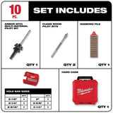 Milwaukee BIG HAWG Carbide Hole Saw Kit with PACKOUT Case & SWITCHBLADE Plumbers Selfeed Bits Set (14-Piece)