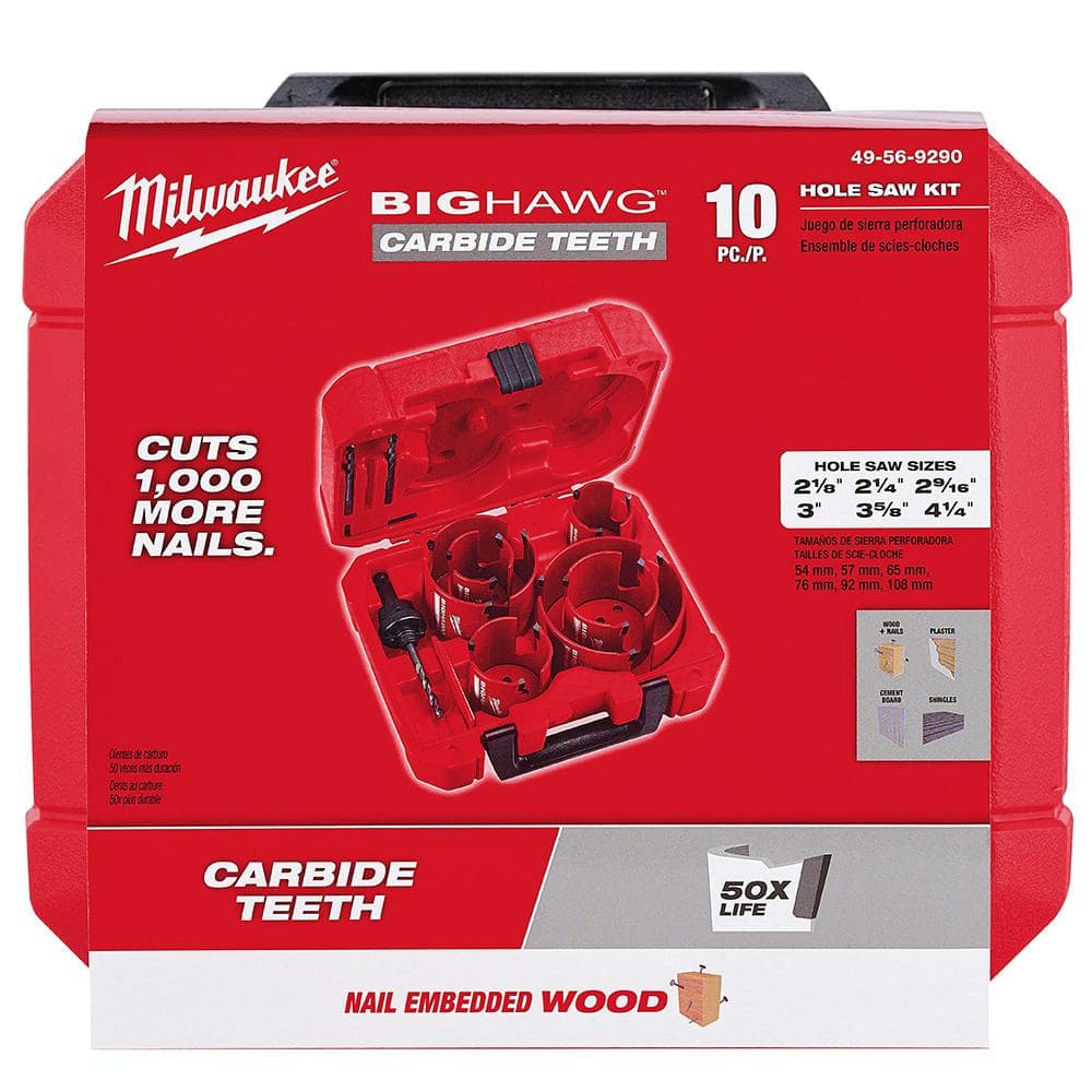 Milwaukee BIG HAWG Carbide Teeth Hole Saw Kit, 10-Piece (Model 49-56-9290)