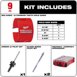 Milwaukee BIG HAWG Carbide Hole Saw Kit (9-Piece) with PACKOUT Case