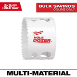Milwaukee 2-3/4 in. HOLE DOZER Bi‑Metal Hole Saw, 1.8 in Drilling Depth