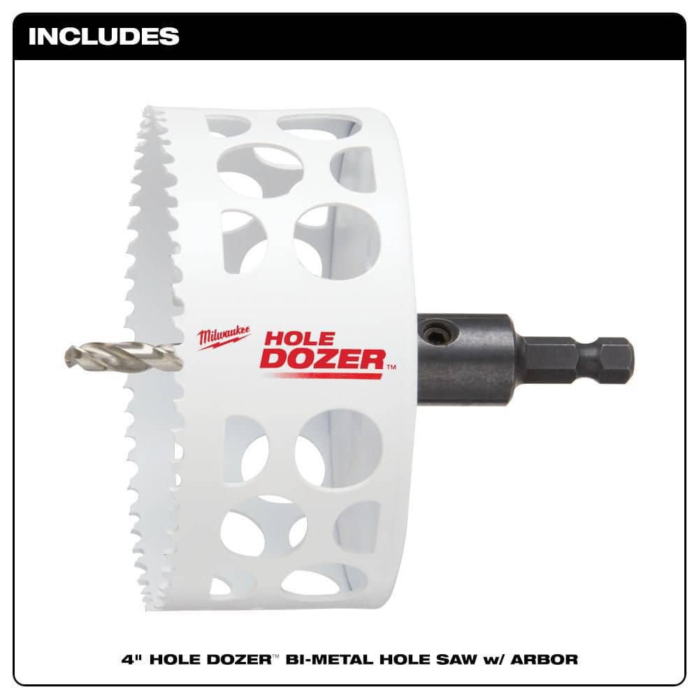 Milwaukee 4 in. HOLE DOZER Bi‑Metal Hole Saw with 3/8 in. Arbor and Pilot Bit