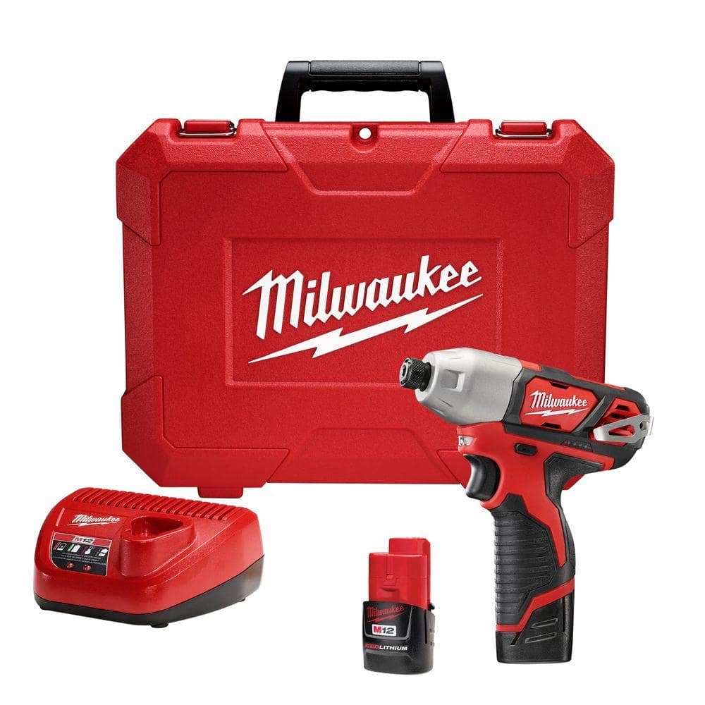 Milwaukee M12 12-Volt Lithium-Ion Cordless 1/4 in. Hex Impact Driver Kit with (2) 1.5Ah Batteries, Charger & Case