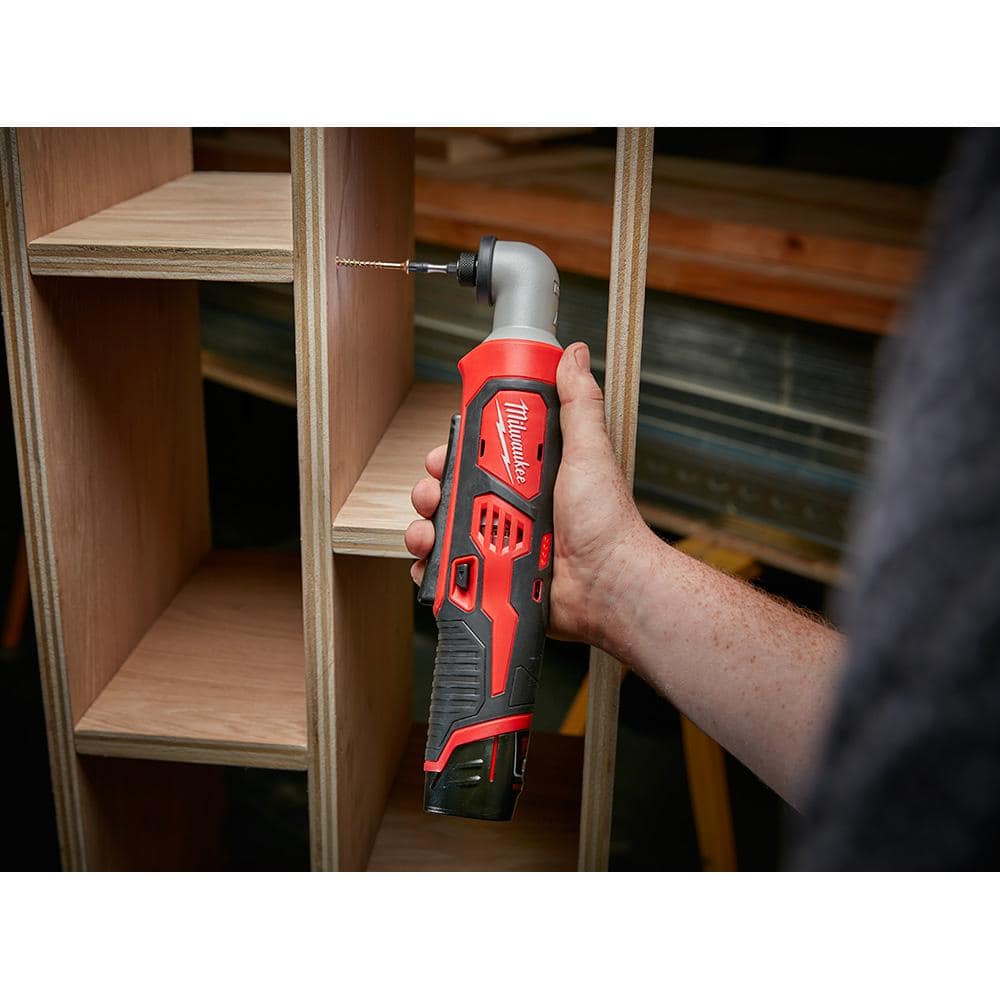 Milwaukee M12 12V Lithium-Ion Cordless 1/4 in. Right Angle Hex Impact Driver with M12 1400-Lumen ROCKET LED Stand Work Light, Tool-Only