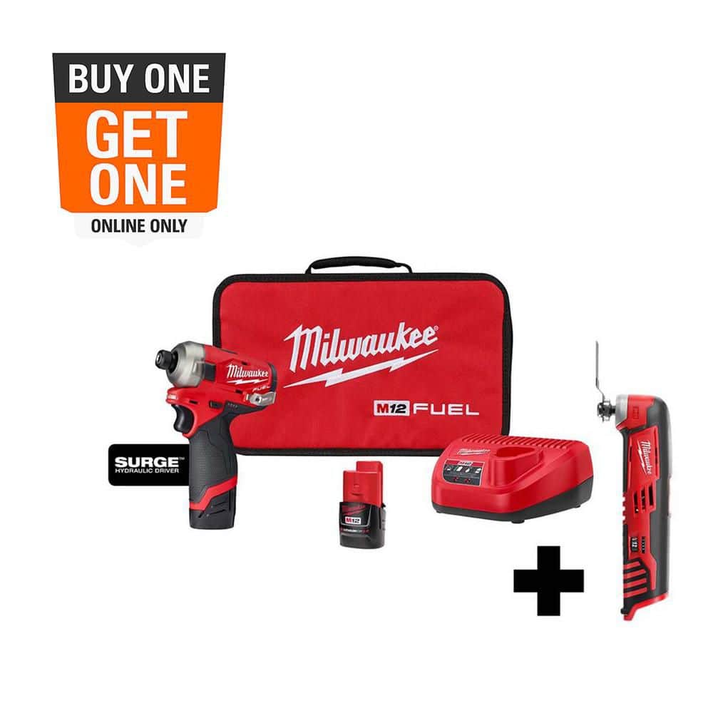 Milwaukee M12 FUEL SURGE 12-Volt Brushless 1/4 in. Hex Impact Driver Compact Kit with Free M12 Multi-Tool