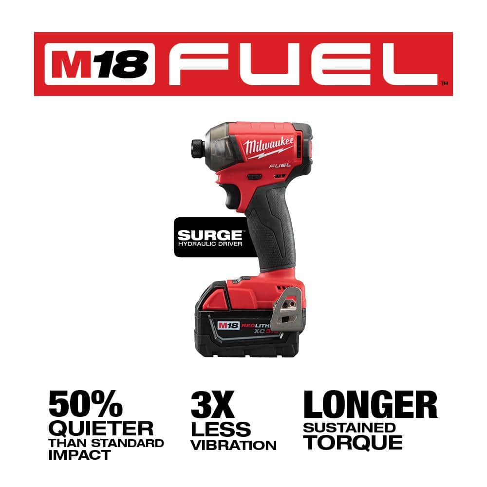 Milwaukee M18 FUEL SURGE 18-Volt Brushless Cordless 1/4 in. Hex Hydraulic Impact Driver Compact Kit with (2) 2.0Ah Batteries and Case