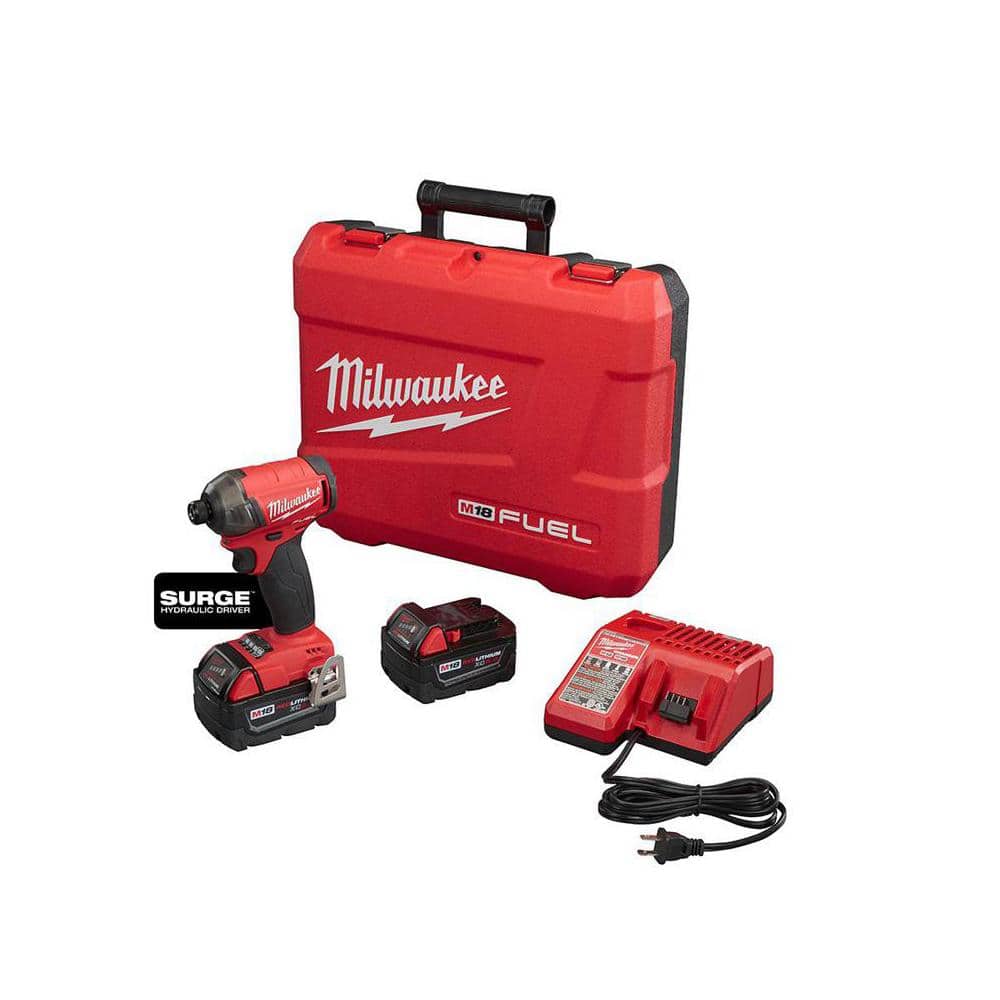 Milwaukee M18 FUEL SURGE 18V Lithium-Ion Brushless Cordless 1/4 in. Hex Impact Driver Kit with 5.0Ah & 2.0Ah Batteries and Charger