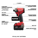Milwaukee M18 FUEL SURGE 18-Volt Brushless Cordless 1/4 in. Hex Hydraulic Impact Driver Compact Kit with (2) 2.0Ah Batteries and Case