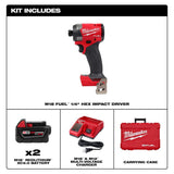 Milwaukee M18 FUEL 18V Lithium-Ion Brushless Cordless 1/4 in. Hex Impact Driver Kit with Two 5.0Ah Batteries, Charger & Hard Case