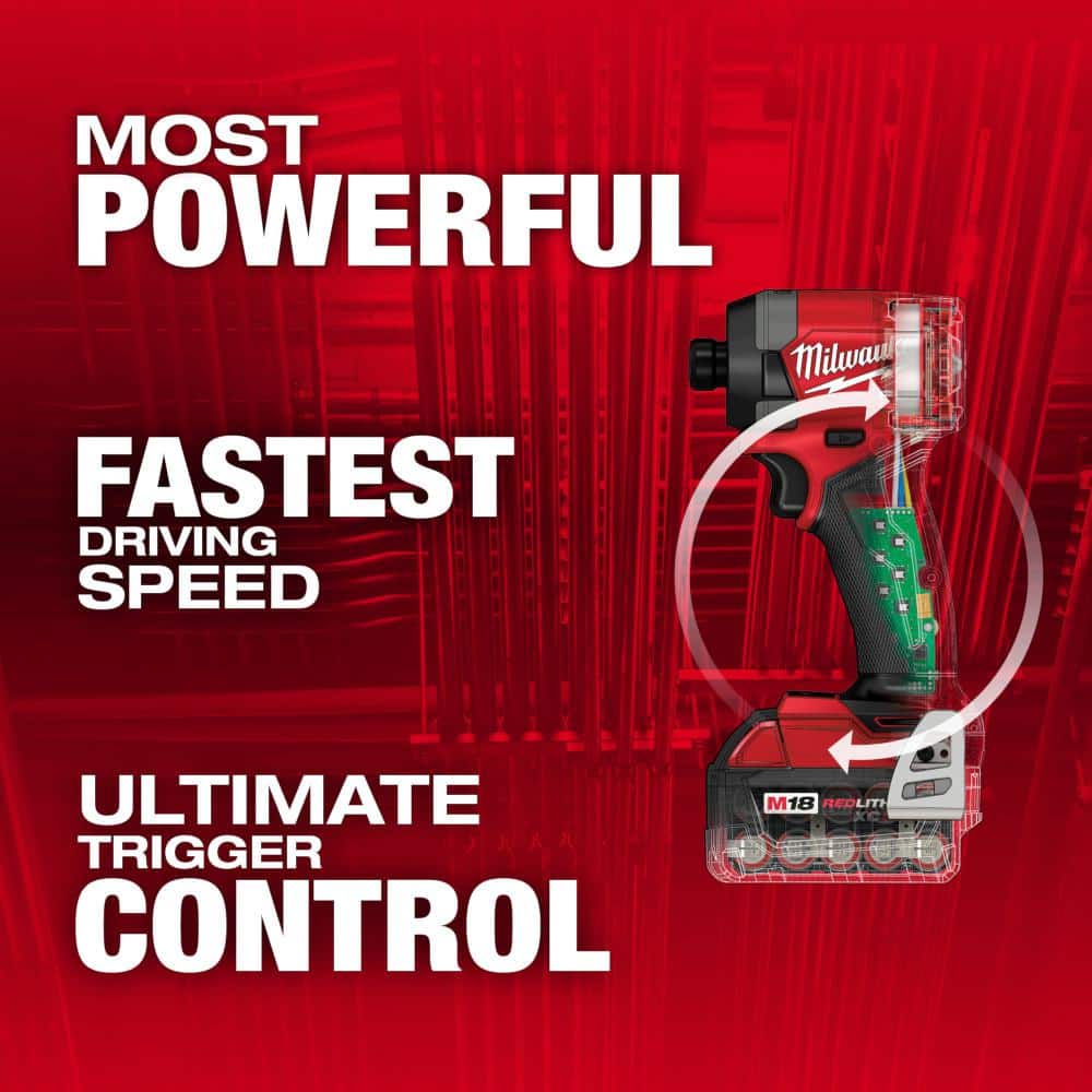 Milwaukee M18 FUEL 18V Lithium-Ion Brushless Cordless 1/4 in. Hex Impact Driver Kit with Two 5.0Ah Batteries, Charger & Hard Case
