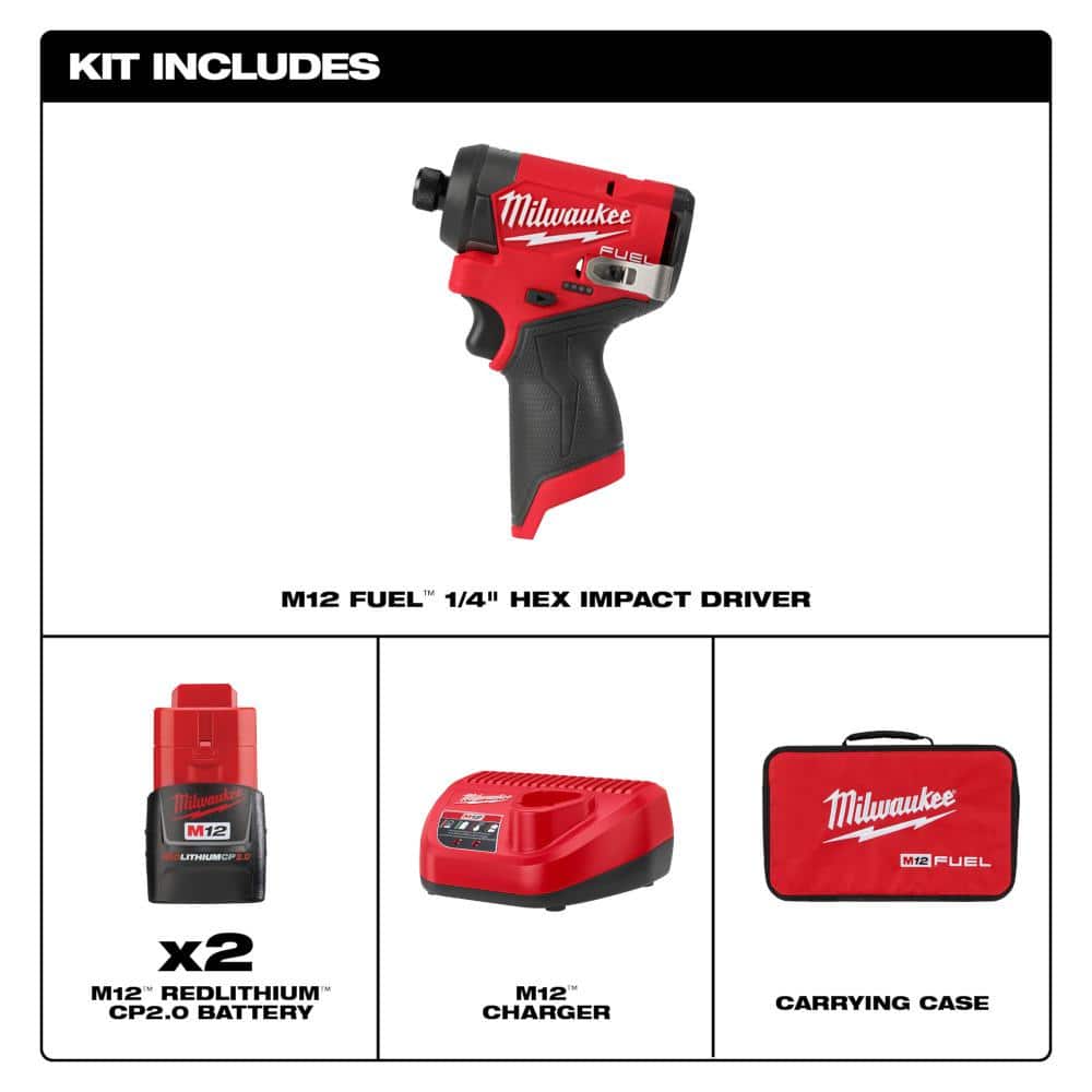Milwaukee M12 FUEL 12V 1/4 in. Hex Impact Driver Compact Kit with SHOCKWAVE Impact Duty Alloy Steel Screwdriver Bit Set (120-Piece)