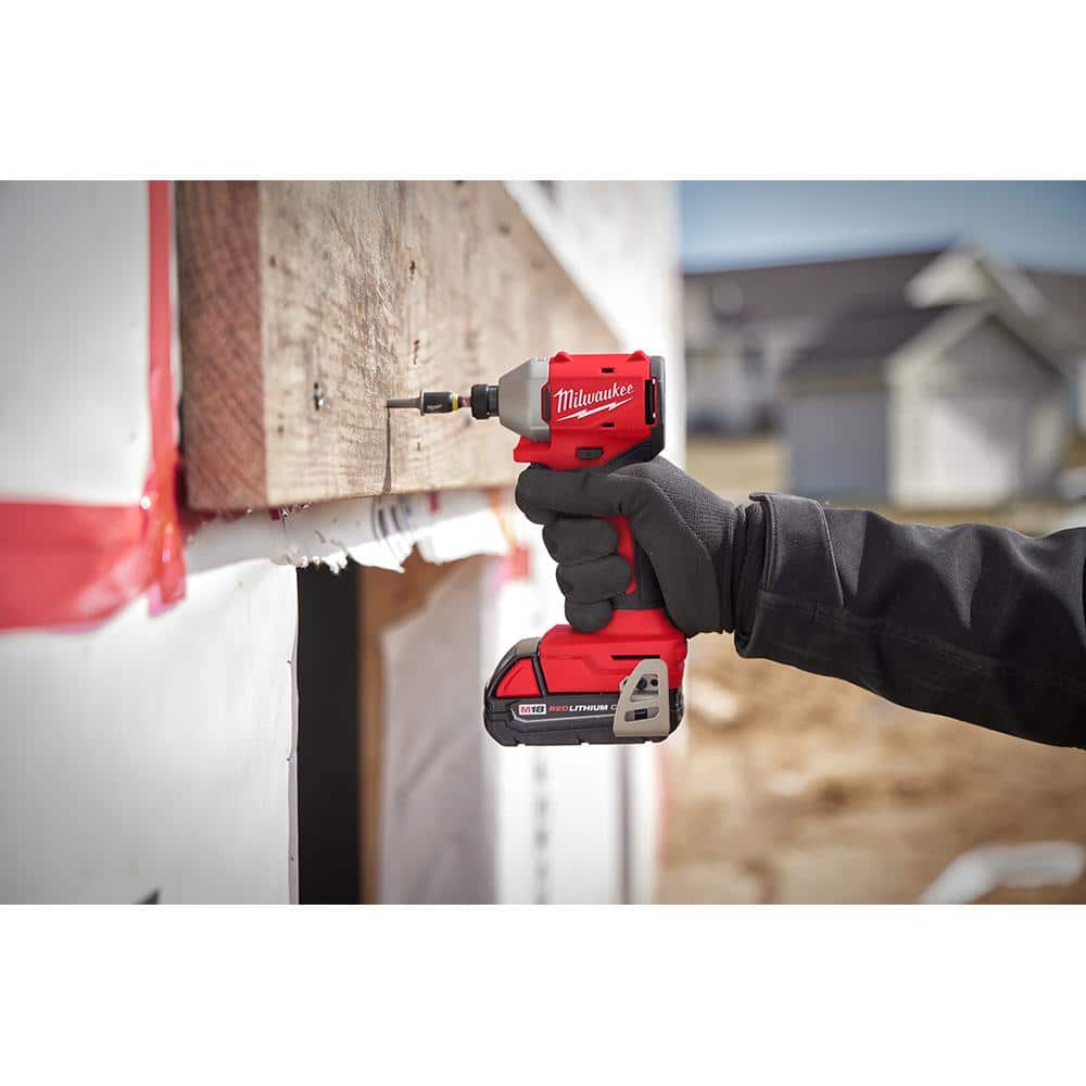 Milwaukee M18 18-Volt Lithium-Ion Compact Brushless Cordless Impact Driver Kit with 2.0Ah Battery, Charger & 120-Piece Bit Set