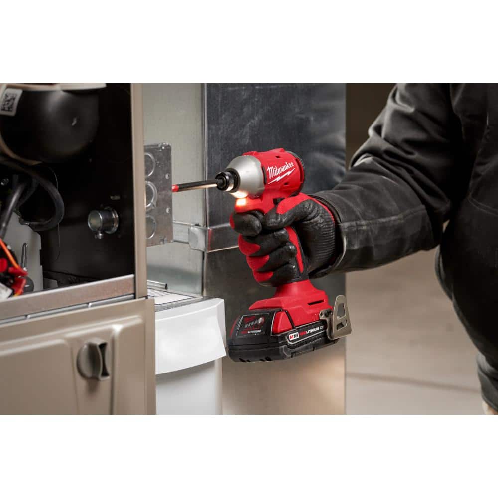 Milwaukee M18 18-Volt Lithium-Ion Compact Brushless Cordless Impact Driver Kit with 2.0Ah Battery, Charger & 120-Piece Bit Set
