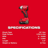 Milwaukee M18 18V Lithium-Ion Compact Brushless Cordless 1/4 in. Impact Driver Kit with 2.0Ah Battery, Charger & 15-Piece Drill Bit Set