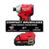 Milwaukee M18 18V Lithium-Ion Compact Brushless Cordless 1/4 in. Impact Driver Kit with 2.0Ah Battery, Charger & 15-Piece Drill Bit Set
