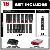 Milwaukee SHOCKWAVE Impact Duty 1/2 in. Drive Metric Deep Well PACKOUT Socket Set (16-Piece) with Screw Driver Bit Set (120-Piece)