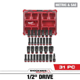 Milwaukee SHOCKWAVE Impact-Duty 1/2 in. Drive Metric & SAE Deep Well Impact PACKOUT Socket Set (31-Piece)