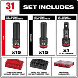 Milwaukee SHOCKWAVE Impact-Duty 1/2 in. Drive Metric & SAE Deep Well Impact PACKOUT Socket Set (31-Piece)
