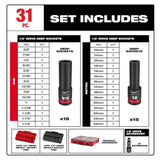 Milwaukee SHOCKWAVE Impact-Duty 1/2 in. Drive Metric & SAE Deep Well Impact PACKOUT Socket Set (31-Piece)