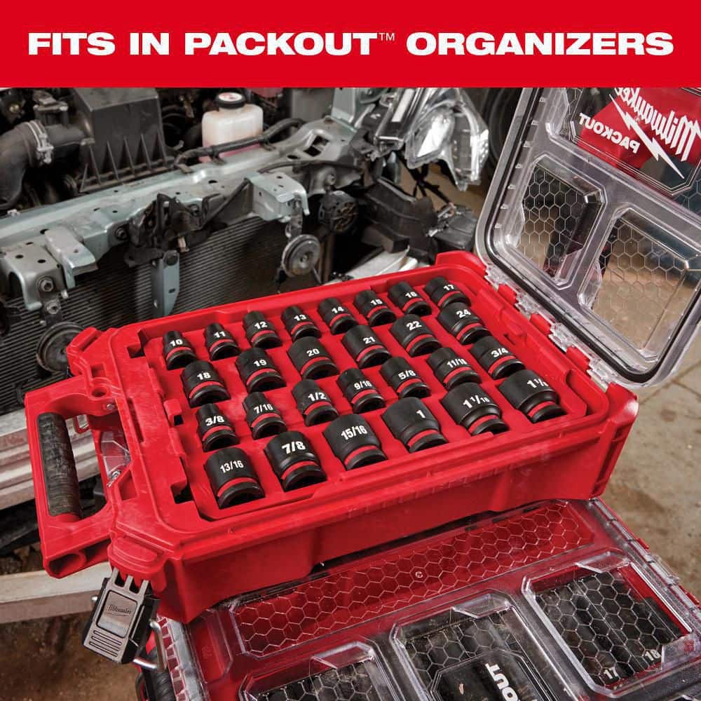 Milwaukee SHOCKWAVE Impact-Duty 1/2 in. Drive Metric & SAE Deep Well Impact PACKOUT Socket Set (31-Piece)