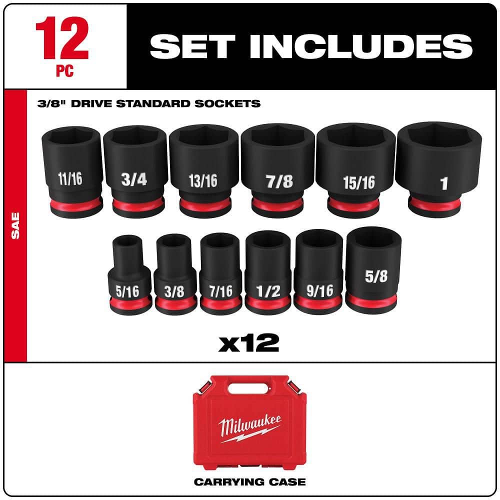 Milwaukee SHOCKWAVE 1/2 in. Drive SAE 6-Point Impact Socket Set (12-Piece)
