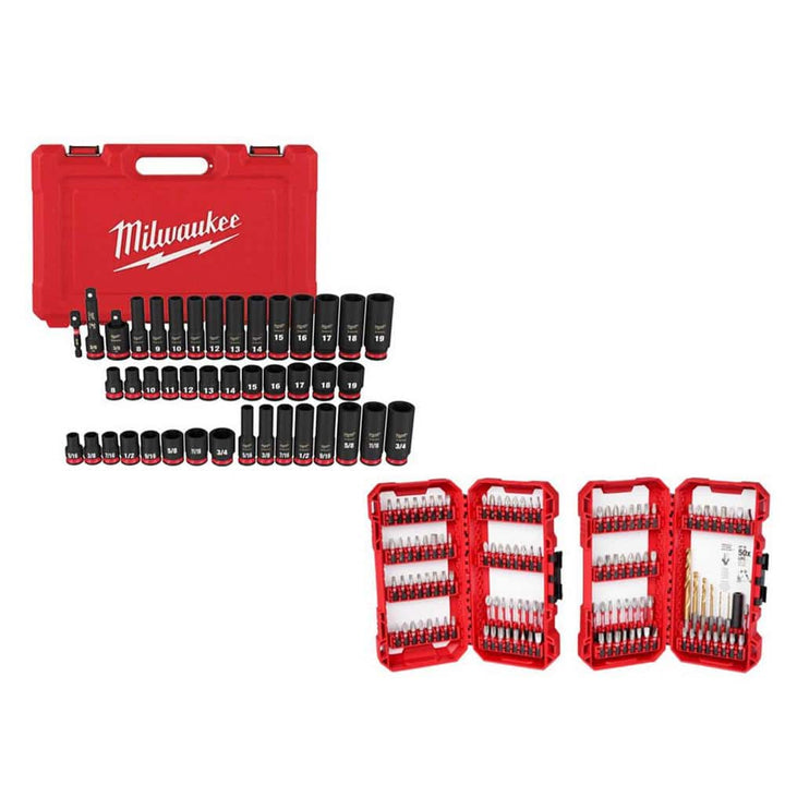 Milwaukee Shockwave 3/8 in. Drive SAE & Metric 6‑Point Impact Socket Set + Impact Duty Screwdriver Bit Set (163-Piece)
