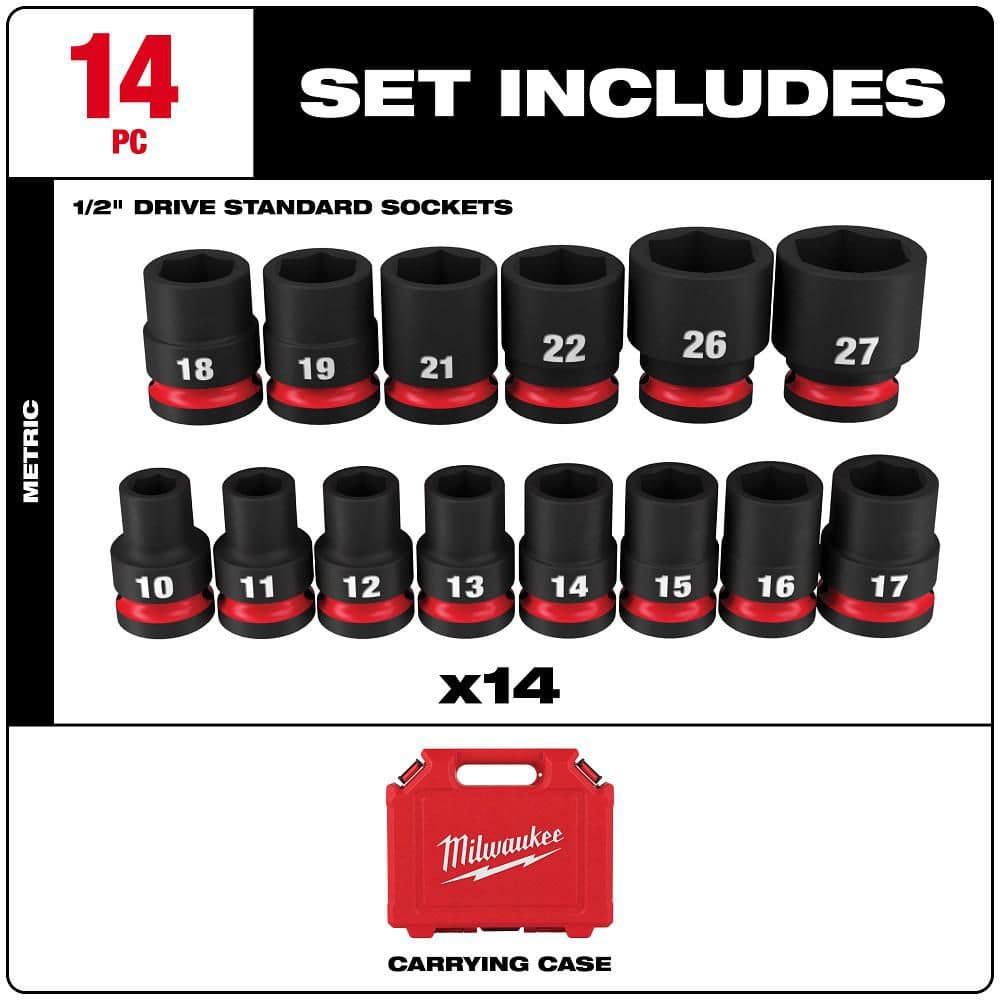 Milwaukee SHOCKWAVE 1/2 in. Drive Metric 6-Point Impact Socket Set (14-Piece)