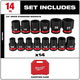 Milwaukee SHOCKWAVE 1/2 in. Drive Metric 6-Point Impact Socket Set (14-Piece)