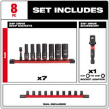 Milwaukee SHOCKWAVE Impact Duty 3/8 in. Drive SAE Deep Well Socket Set (8-Piece)