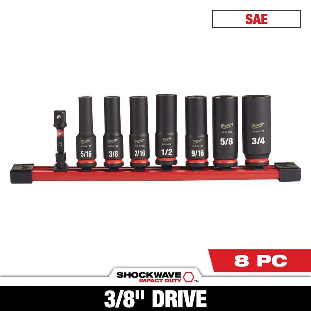 Milwaukee SHOCKWAVE Impact Duty 3/8 in. Drive SAE Deep Well Socket Set (8-Piece)