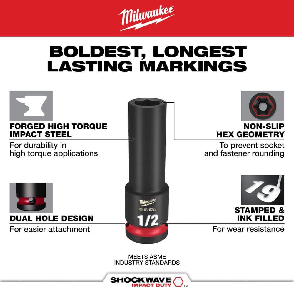 Milwaukee SHOCKWAVE Impact Duty 3/8 in. Drive SAE Deep Well Socket Set (8-Piece)