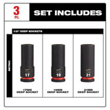Milwaukee SHOCKWAVE Impact Duty 1/2 in. Drive Deep Well Socket Set, Metric 17mm/19mm/21mm (3-Pack)