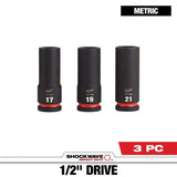 Milwaukee SHOCKWAVE Impact Duty 1/2 in. Drive Deep Well Socket Set, Metric 17mm/19mm/21mm (3-Pack)