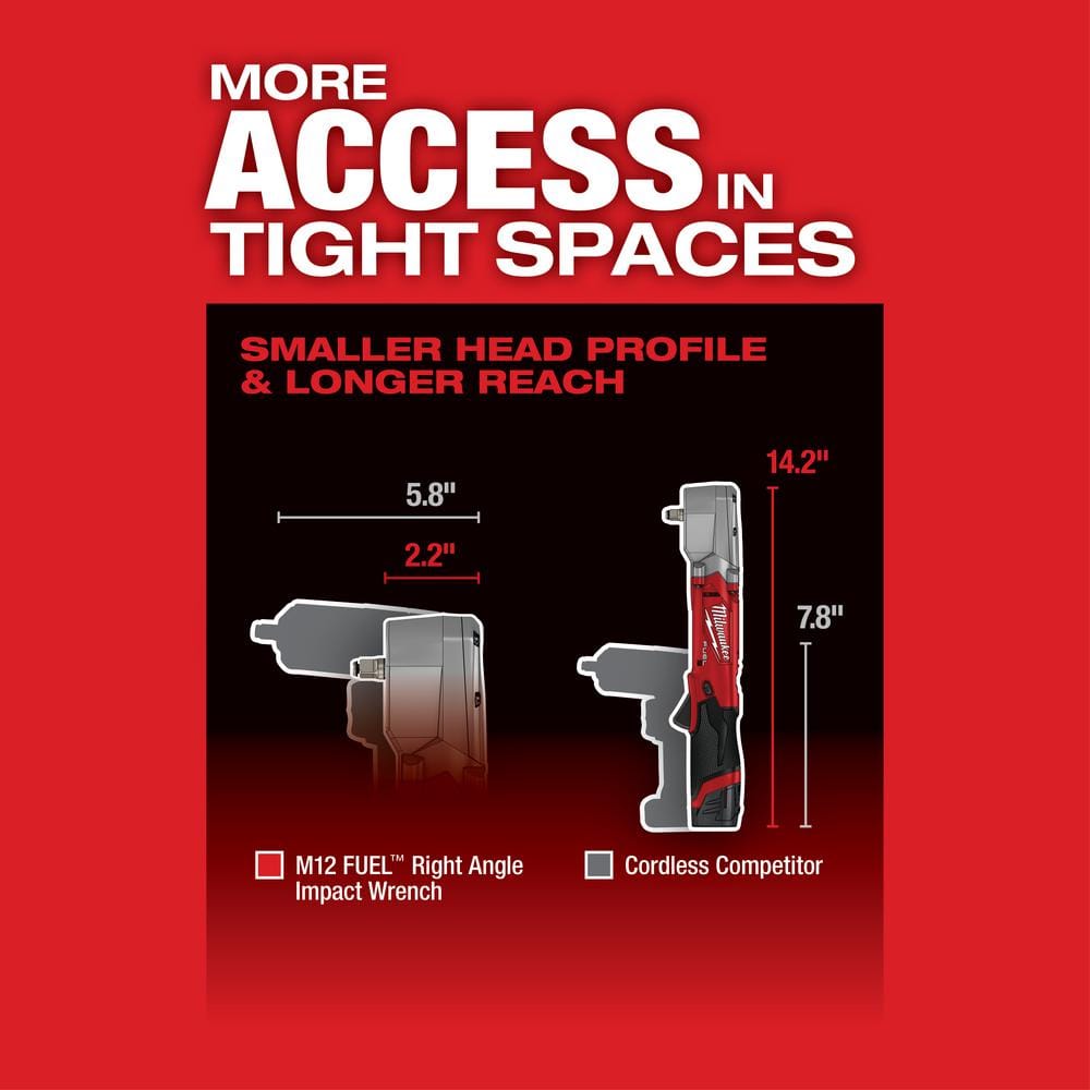 Milwaukee M12 FUEL 12V Brushless Cordless 3/8 in. Right Angle Impact Wrench with 1.5Ah Battery Pack (2-Pack)
