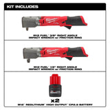 Milwaukee M12 FUEL 12V Brushless Cordless 3/8 in. & 1/2 in. Right Angle Impact Wrench Kit (2-Tool) with 2 Batteries & Charger