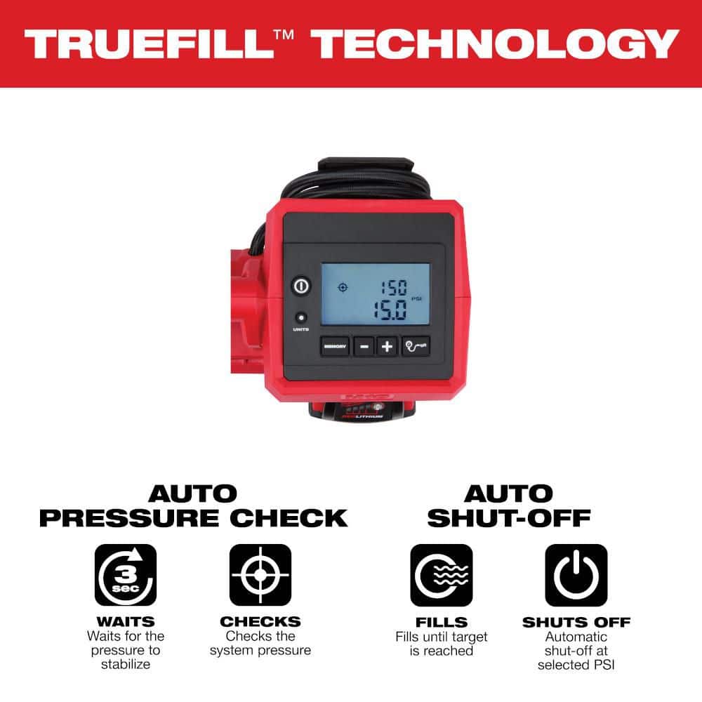 Milwaukee M18 18-Volt Lithium-Ion Cordless Inflator Kit with Two 5.0Ah Batteries and Charger, 150 PSI, 36 in. Hose